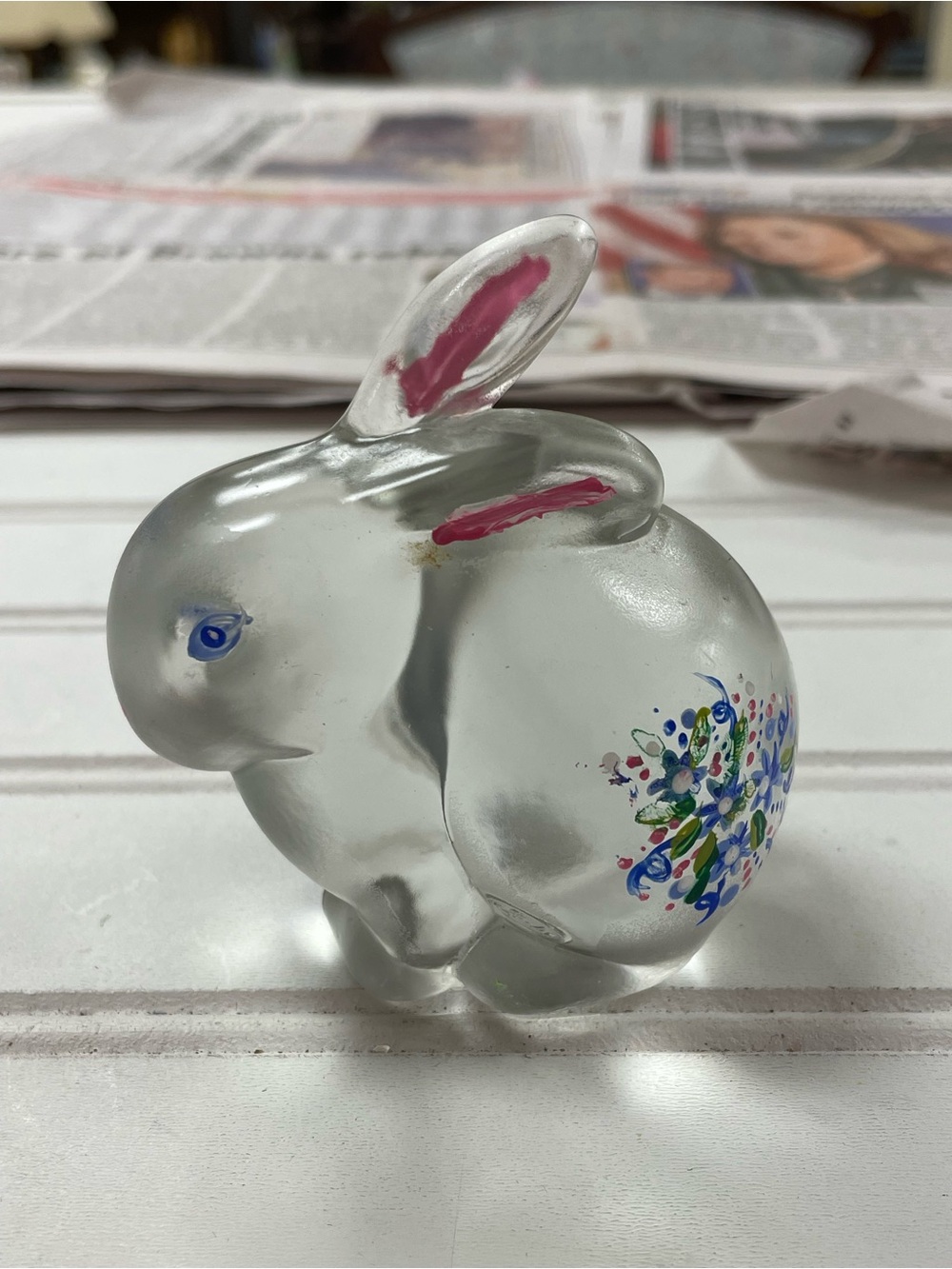 Hand-Painted Floral Fenton Bunny Rabbit